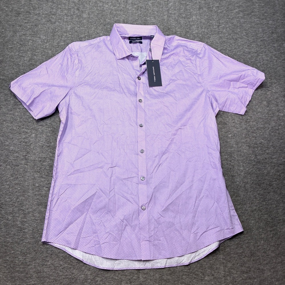NWT Zachary Prell Shirt Ehlinger Mens Large Purple Button Up Short Sleeve‎ Dress